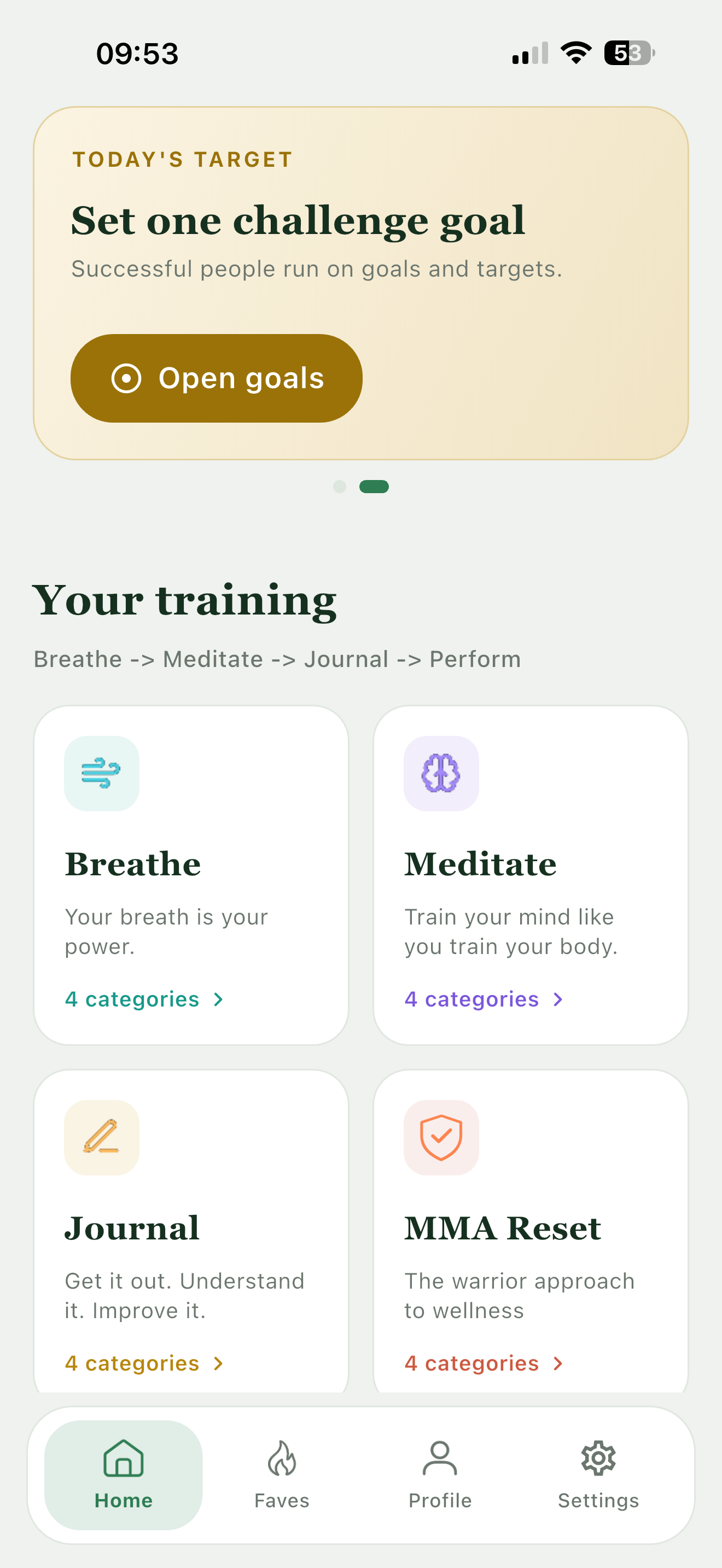 Serene app home screen
